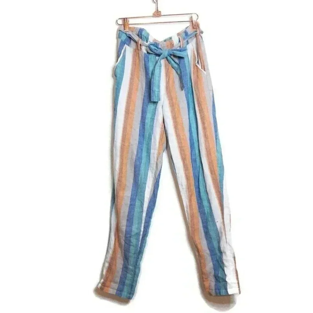 New York Company Soho Street Womens Linen‎ Blend Coastal Striped Pants Sz XS